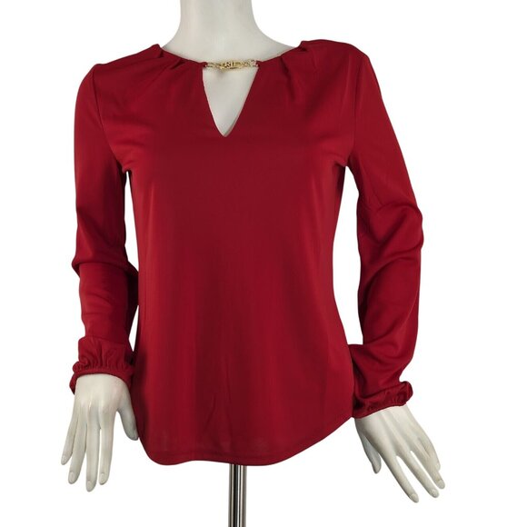 Lauren Ralph Lauren Tops - Lauren Ralph Lauren Women's Blouse Size S Logo Trim Jersey Red Long Sleeve (42)